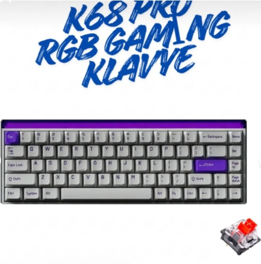 AYMESTORE K68 Pro V3 Kablolu Mekanik Oyuncu Klavyesi Hottswapp Red Switch App Türkçe Q Beyaz Klavye