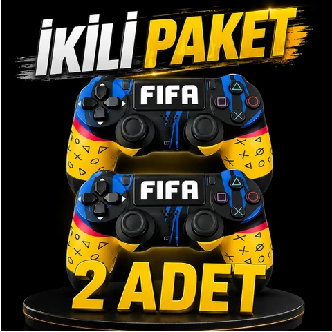 Kablosuz Titreşimli Oyun Kolu Joystick Ps4 Kolu Ps Pc Tv Uyumlu 2'li Set fifa desenli
